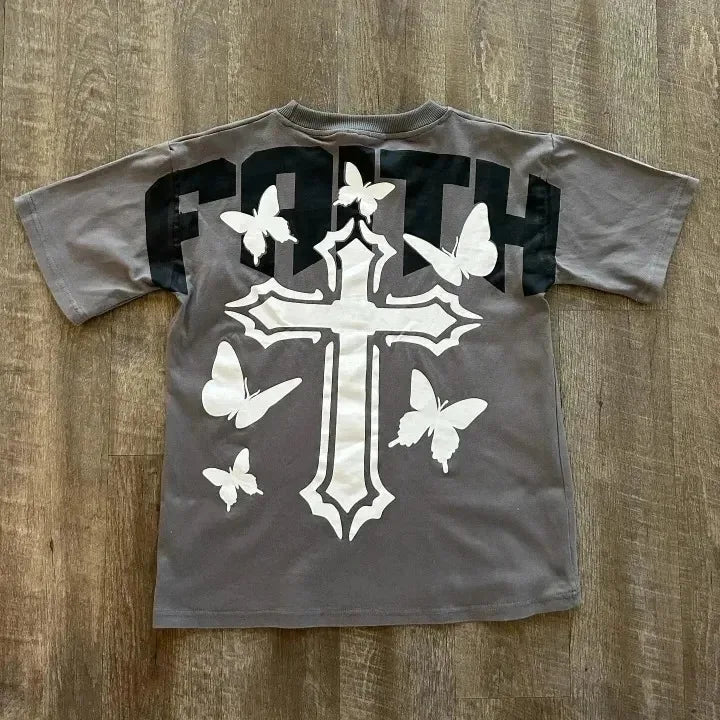 Mens Retro Cross Graphic Print Tee